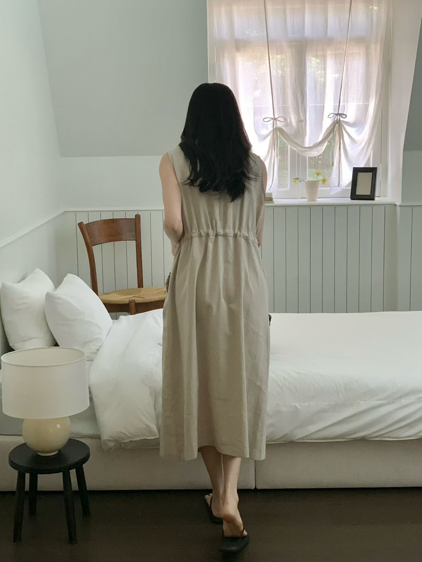 BINUS韓國東大門直郵女士新款職業熱賣26夏季連衣裙口袋褶裥BINUS連衣裙