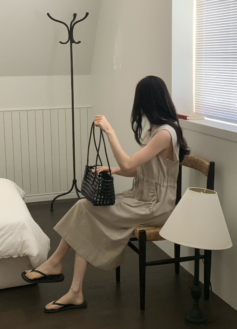 BINUS韓國東大門直郵女士新款職業熱賣26夏季連衣裙口袋褶裥BINUS連衣裙