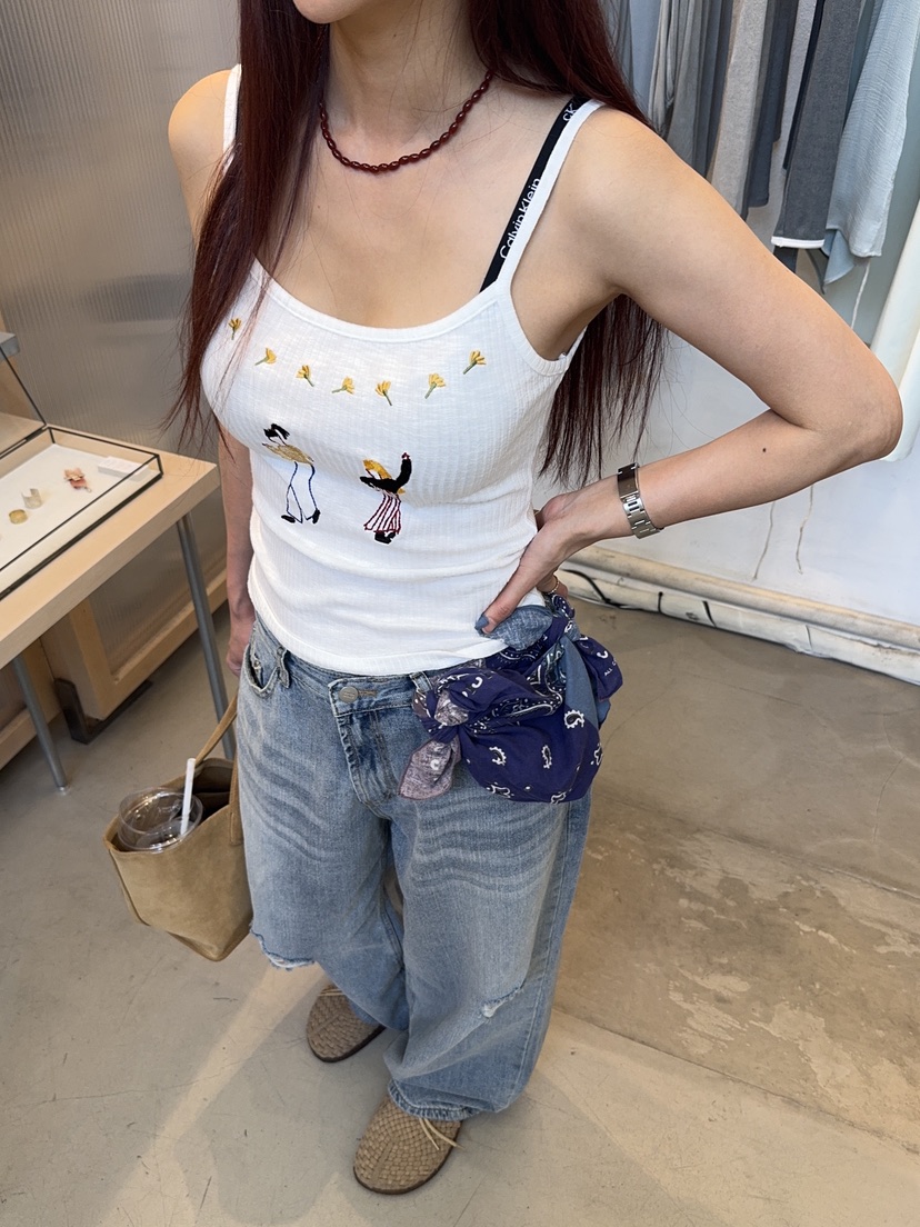 SUNDER MARKET韓國直郵女士新品休閑吊帶背心不含內搭刺繡SUNDER MARKET吊帶/背心