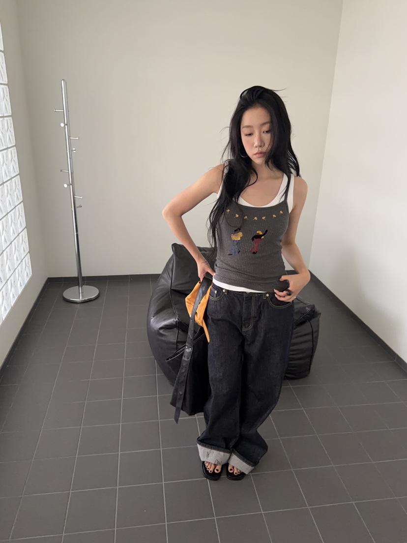 SUNDER MARKET韓國直郵女士新品休閑吊帶背心不含內搭刺繡SUNDER MARKET吊帶/背心