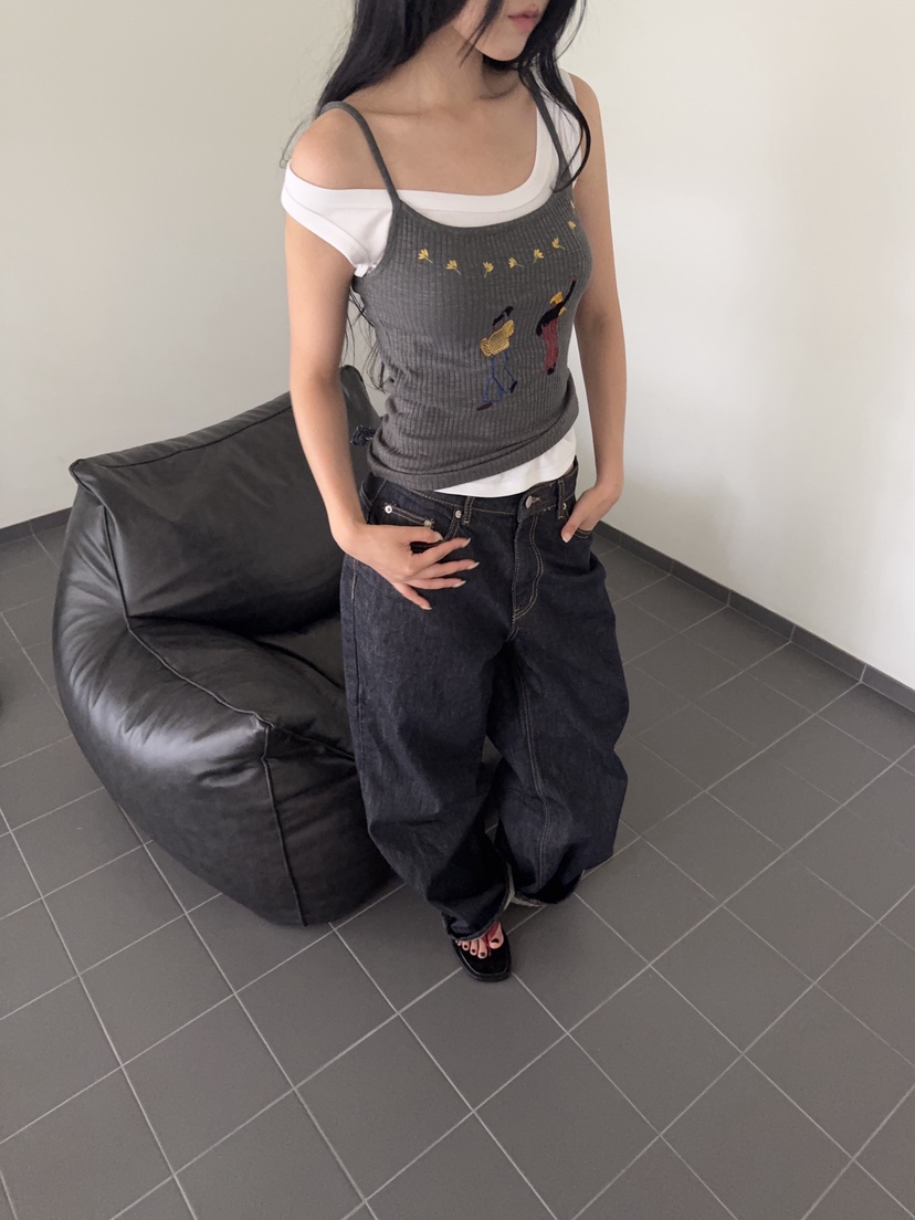 SUNDER MARKET韓國直郵女士新品休閑吊帶背心不含內搭刺繡SUNDER MARKET吊帶/背心