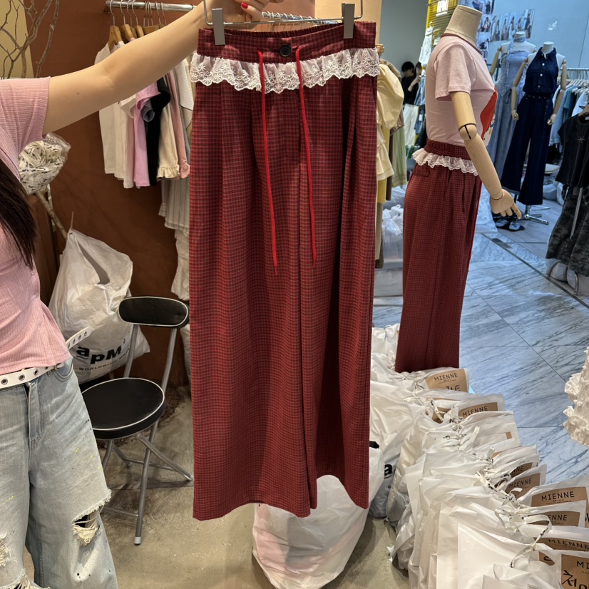 MIENNE韓國東大門直郵女士新款人氣休閑26夏季休閑褲格子蕾絲MIENNE休閑褲圖色3