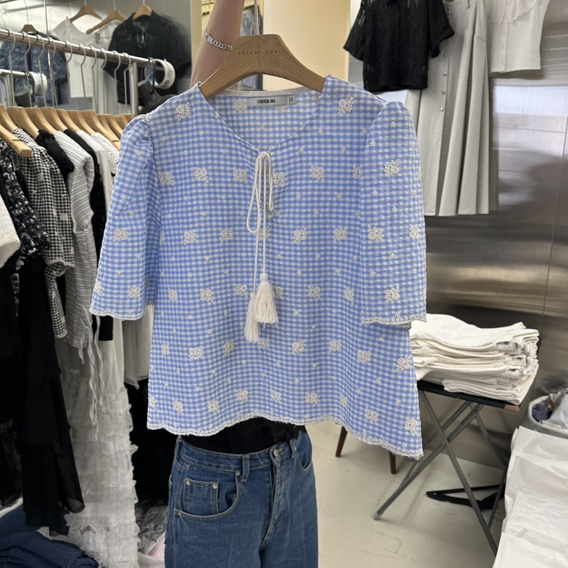 CORNER韓國直郵實拍女裝新款26夏季時尚推薦26春夏襯衫蕾絲衫CORNER.302襯衫/蕾絲衫圖色1