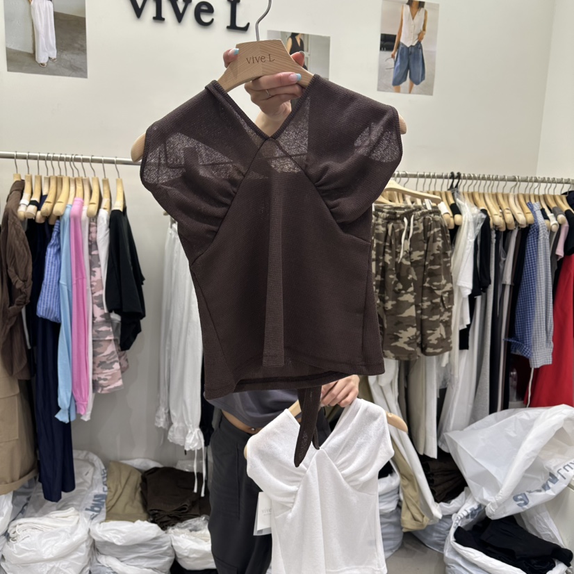 VIVEL韓國代購女士新品時尚熱賣26夏季吊帶背心華夫格格紋露背VIVE L吊帶/背心圖色2