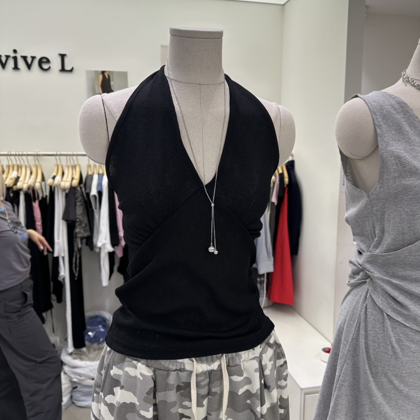 VIVEL韓國代購女士新品時尚熱賣26夏季吊帶背心華夫格格紋露背VIVE L吊帶/背心圖色3
