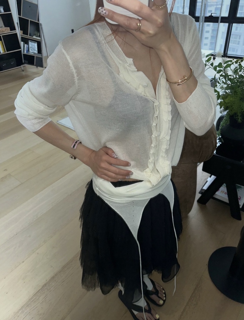 ZEROZERO韓國直郵女士新品時尚熱賣26夏季針織衫荷葉邊開衫ZEROZERO針織衫