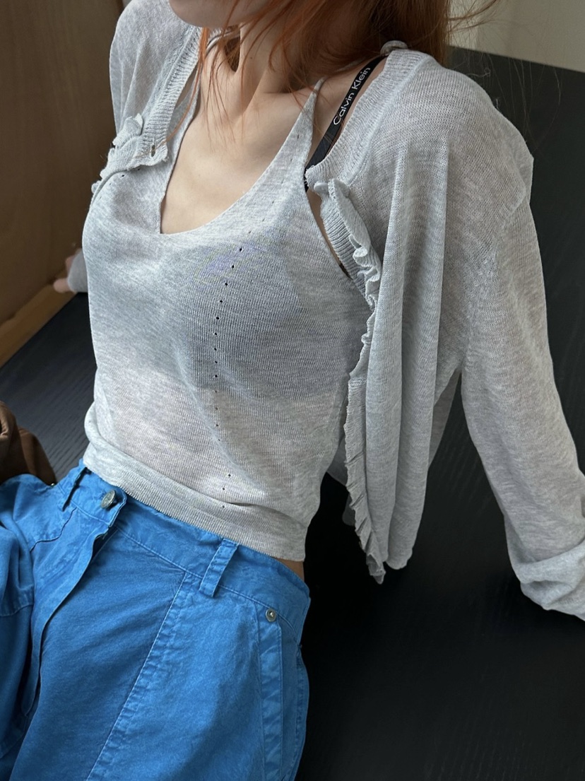 ZEROZERO韓國直郵女士新品時尚熱賣26夏季針織衫荷葉邊開衫ZEROZERO針織衫