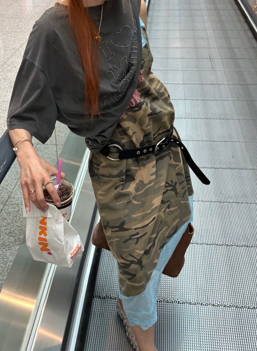 ZEROZERO韓國東大門直郵女士新款時尚連衣裙不含腰帶迷彩ZEROZERO連衣裙