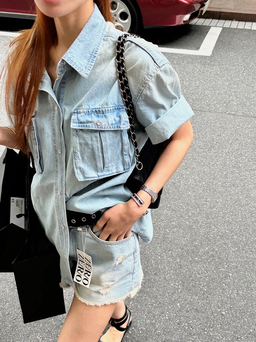ZEROZERO韓國東大門代購女士新品休閑人氣襯衫蕾絲衫雙口袋ZEROZERO襯衫/蕾絲衫