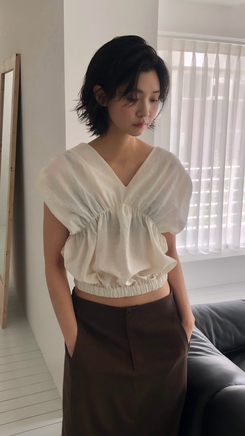 OVER RICH韓國東大門直郵女裝新款26春夏襯衫蕾絲衫褶皺OVER RICH襯衫/蕾絲衫