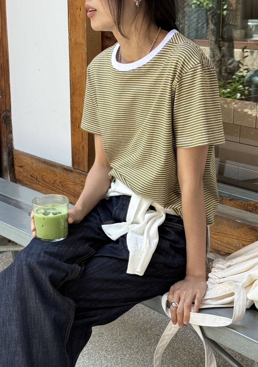 AMY GRACE-A韓國直郵女裝新款熱賣26春夏推薦26夏季T恤條紋AMY GRACET恤