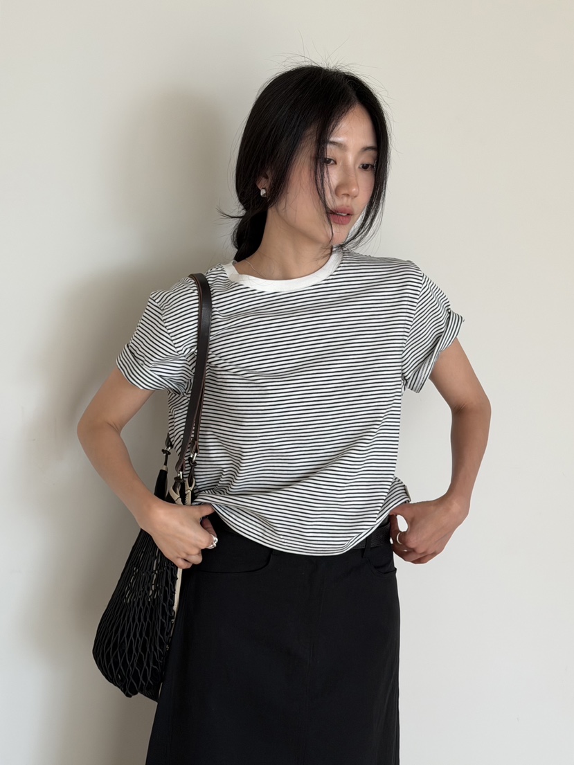 AMY GRACE-A韓國直郵女裝新款熱賣26春夏推薦26夏季T恤條紋AMY GRACET恤圖色2