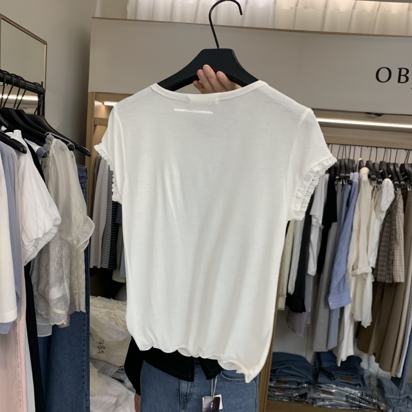 OBJET/LOVEUSU韓國東大門代購女士新款推薦休閑26春夏T恤蕾絲OBJET/LOVEUSUT恤