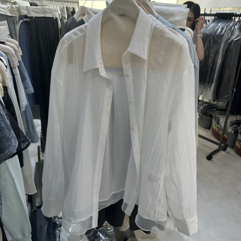 CENTO韓國直郵實拍女士新品職業時尚26夏季襯衫蕾絲衫不含內搭CENTO襯衫/蕾絲衫圖色4純白色