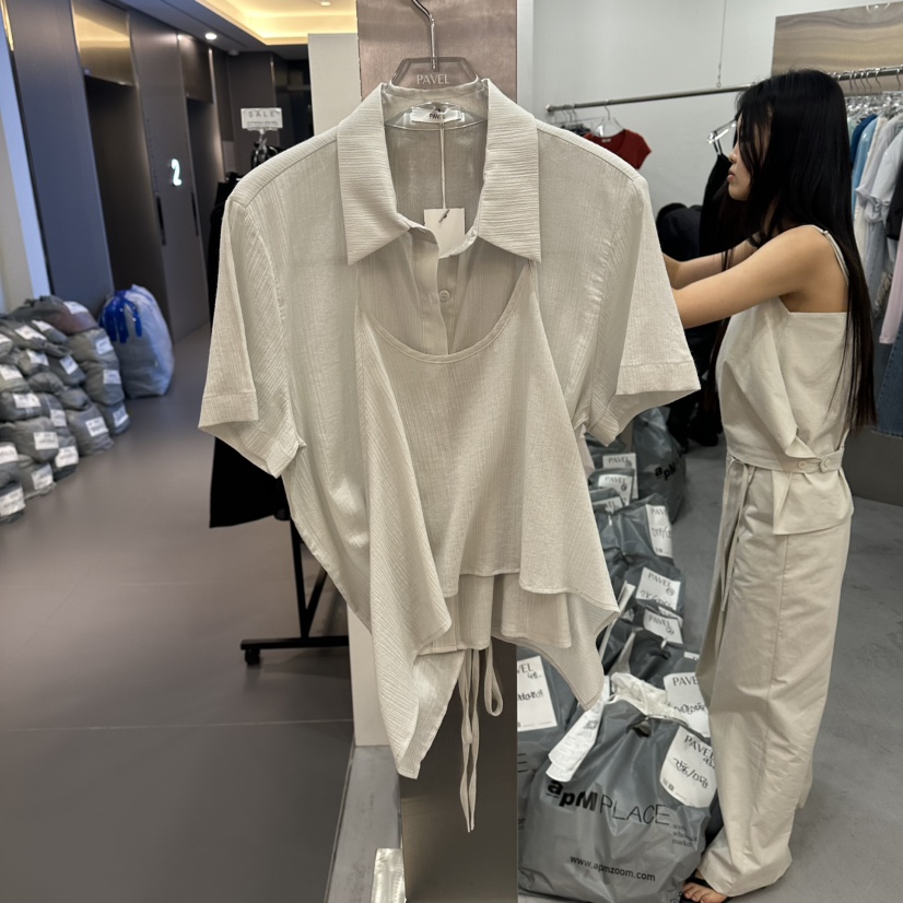PAVEL韓國直郵女士新款26春夏人氣熱賣推薦襯衫蕾絲衫假兩件PAVEL襯衫/蕾絲衫圖色2