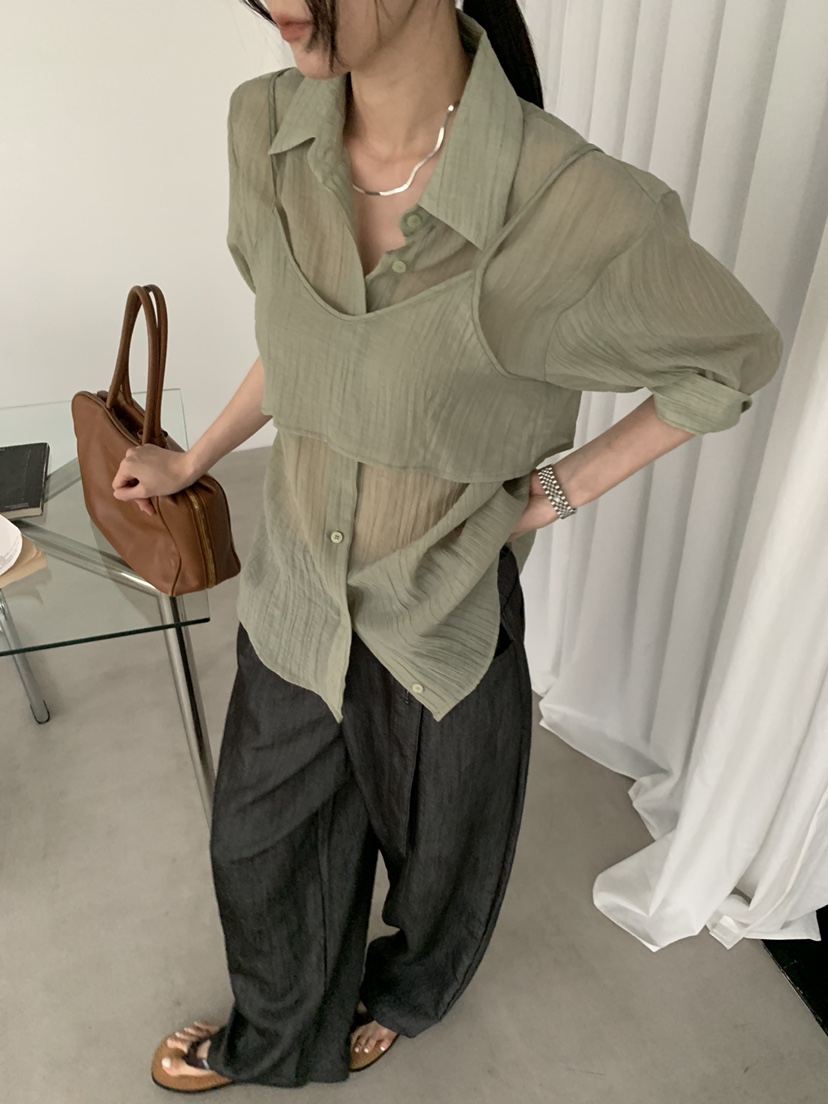 TRUE東大門實拍韓國女裝新款人氣26春夏時尚休閑襯衫蕾絲衫TRUE襯衫/蕾絲衫