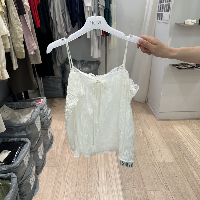 REIRAI韓國直郵實拍女士新品熱賣時尚吊帶背心蕾絲褶皺無袖Reirai吊帶/背心圖色1