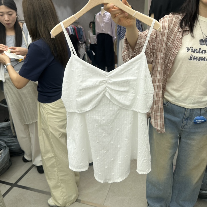 I MFACT韓國直郵實拍女裝新款推薦吊帶背心褶皺無袖緞帶I MFACT吊帶/背心圖色1