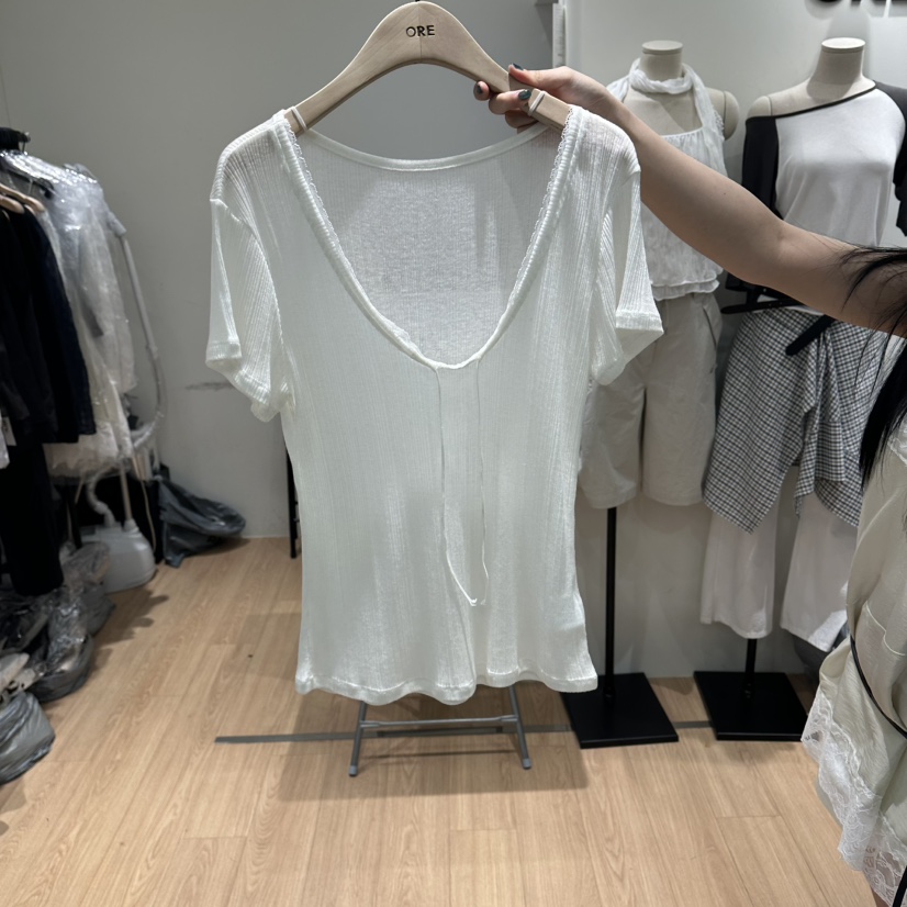 ORE-P韓國直郵女士新品人氣熱賣休閑推薦時尚T恤蕾絲寬松ORET恤圖色1白色