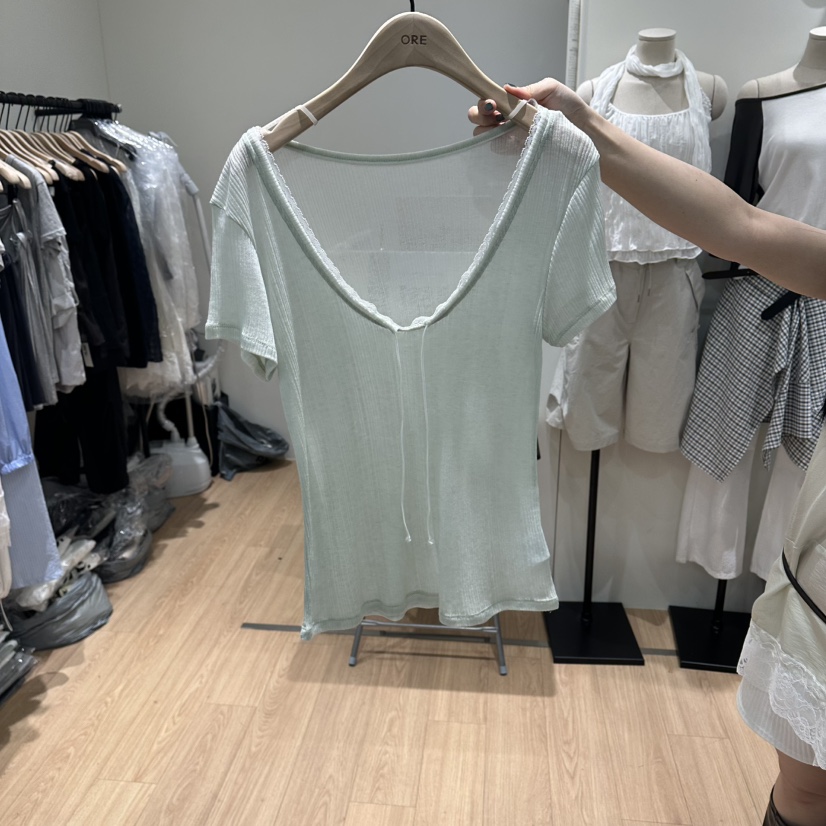 ORE-P韓國直郵女士新品人氣熱賣休閑推薦時尚T恤蕾絲寬松ORET恤圖色2