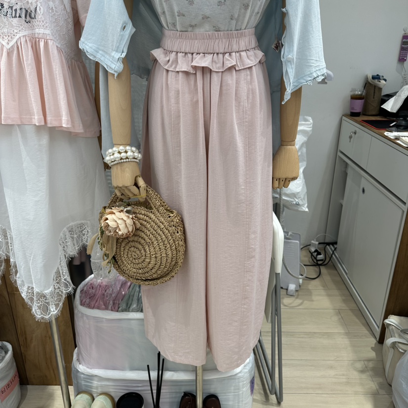 MARI CO韓國代購女裝新款26春夏26夏季人氣休閑褲荷葉邊MARI CO休閑褲圖色1