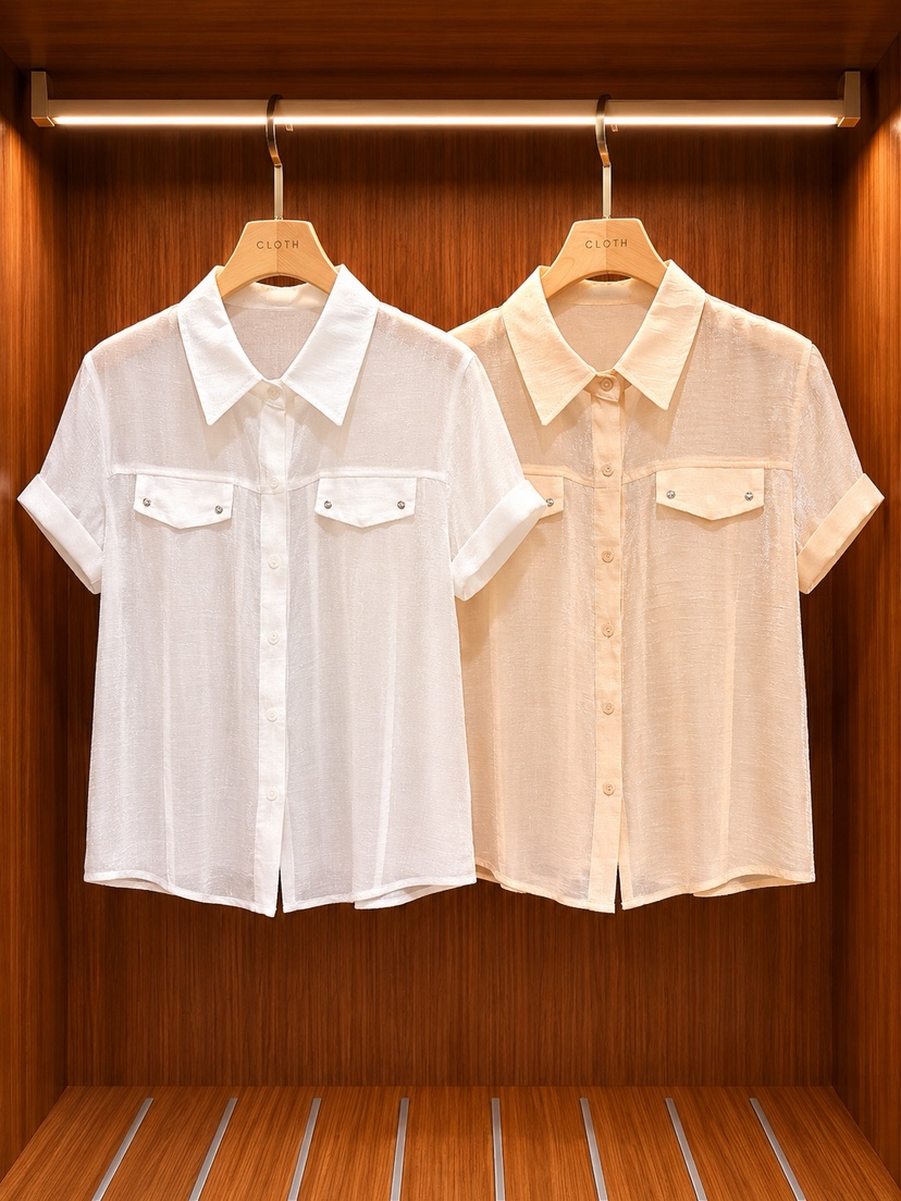 CLOTH東大門實拍韓國女士新款26夏季襯衫蕾絲衫不含內搭口袋CLOTH襯衫/蕾絲衫