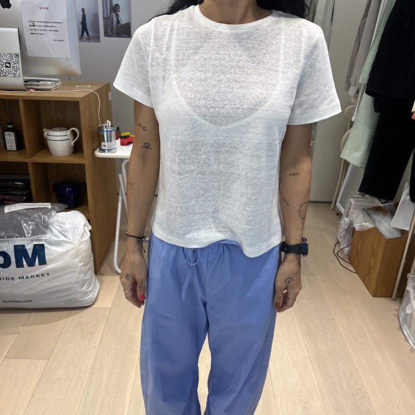 THE STARDUST韓國直郵女士新品熱賣26春夏休閑T恤亞麻圓領THE STARDUSTT恤圖色2