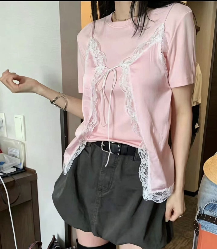 T STOR-티스토리-OT韓國代購女士新品26夏季人氣T恤蕾絲T STOR-2件起T恤