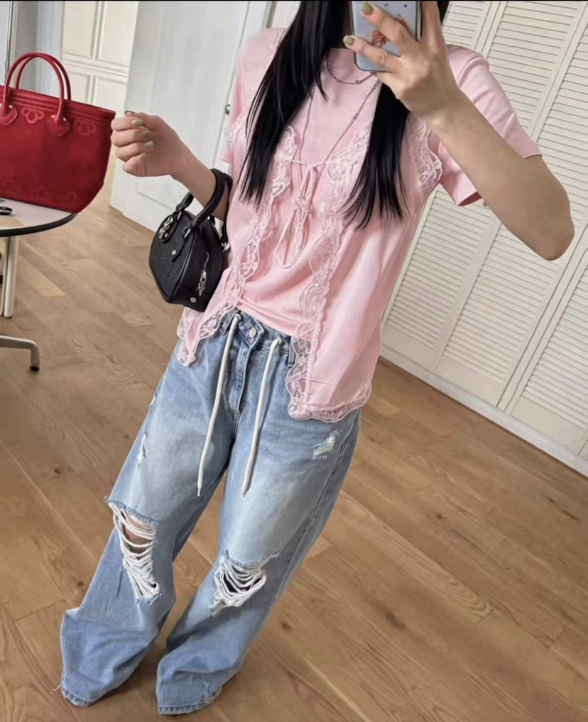 T STOR-티스토리-OT韓國代購女士新品26夏季人氣T恤蕾絲T STOR-2件起T恤圖色2
