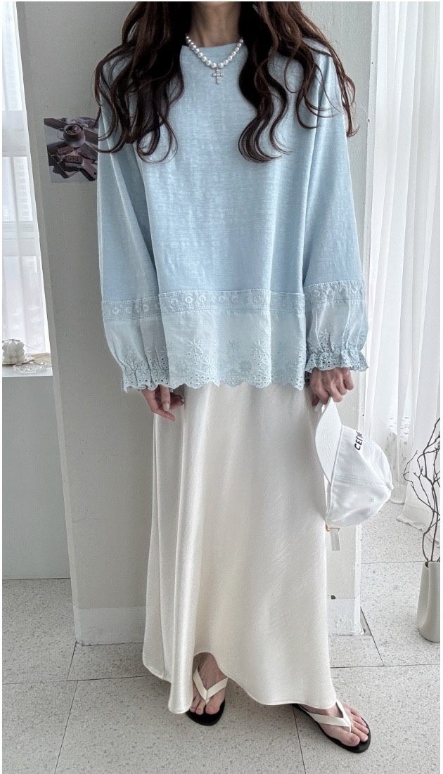 T STOR-티스토리-OT韓國直郵女裝新款熱賣長袖T恤蕾絲亞麻T STOR-2件起長袖T恤