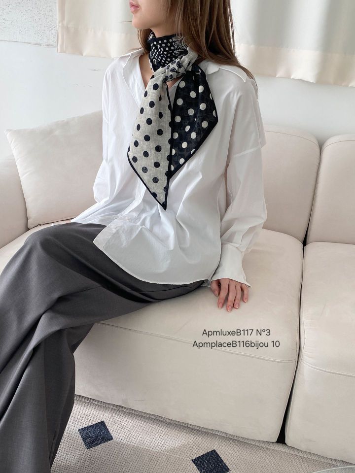 N3韓國直郵實拍女裝新品人氣推薦26春夏圍巾披肩亞麻圓點N3圍巾/披肩