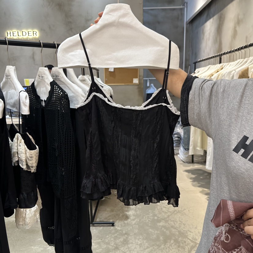 HELDER-P韓國直郵實拍女裝新品推薦熱賣吊帶背心蕾絲褶皺HELDER吊帶/背心