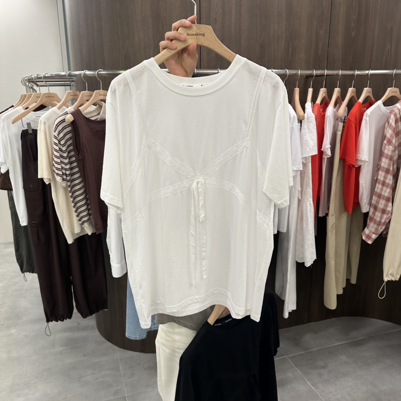 URBANSTORY/REMAKING東大門實拍韓國女裝新品26春夏T恤緞帶Remaking/URBANSTORYT恤圖色1