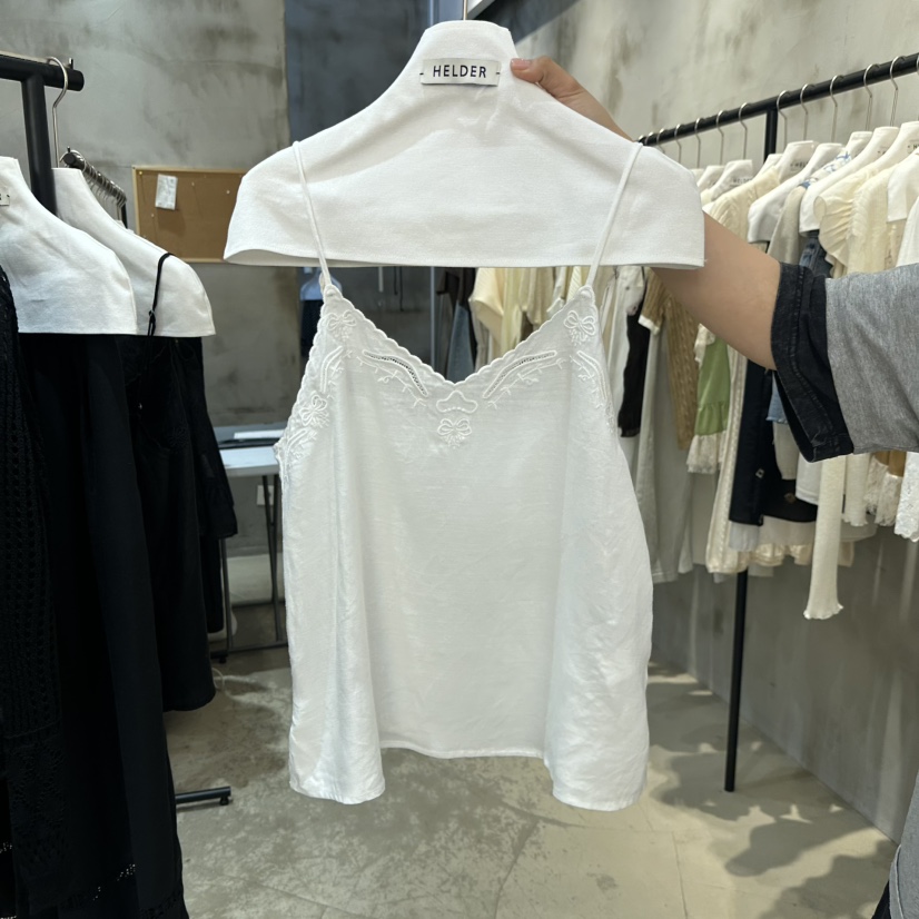 HELDER-P韓國東大門直郵女裝新品職業吊帶背心刺繡亞麻無袖HELDER吊帶/背心圖色1