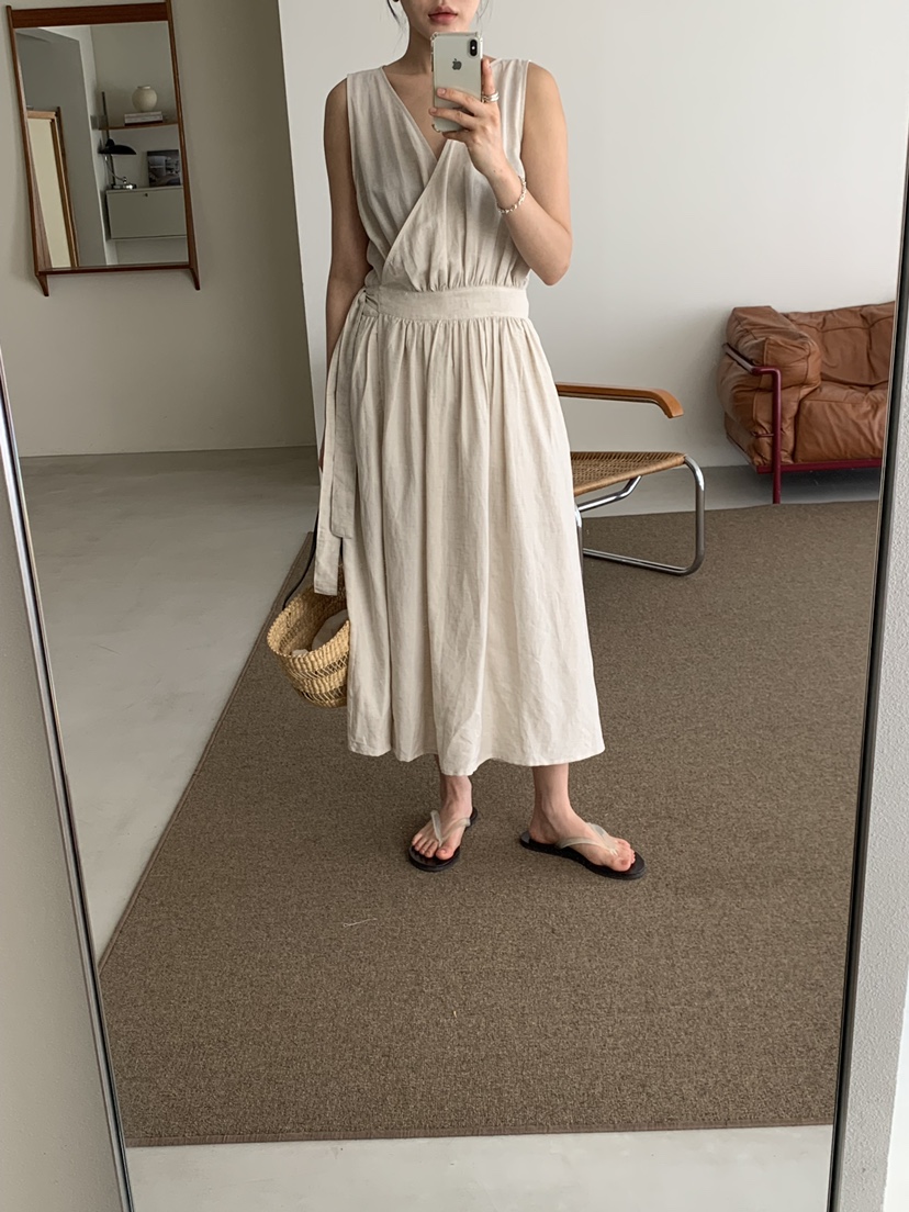 REGULARLY/PLACOR韓國直郵實拍女士新品26夏季連衣裙披肩亞麻REGULARLY/PLACOR連衣裙