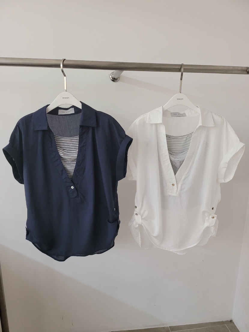 THE OTHER韓國直郵女裝新品休閑襯衫蕾絲衫假兩件套裝亞麻THE OTHER襯衫/蕾絲衫