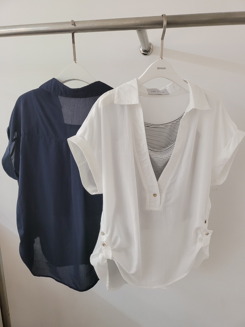 THE OTHER韓國直郵女裝新品休閑襯衫蕾絲衫假兩件套裝亞麻THE OTHER襯衫/蕾絲衫