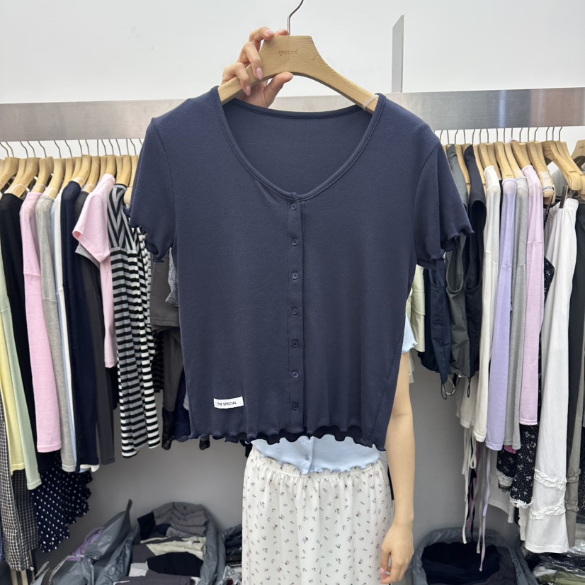 SPECIAL韓國代購女裝新款推薦26夏季26春夏休閑職業時尚T恤SPECIALT恤圖色5深藍色
