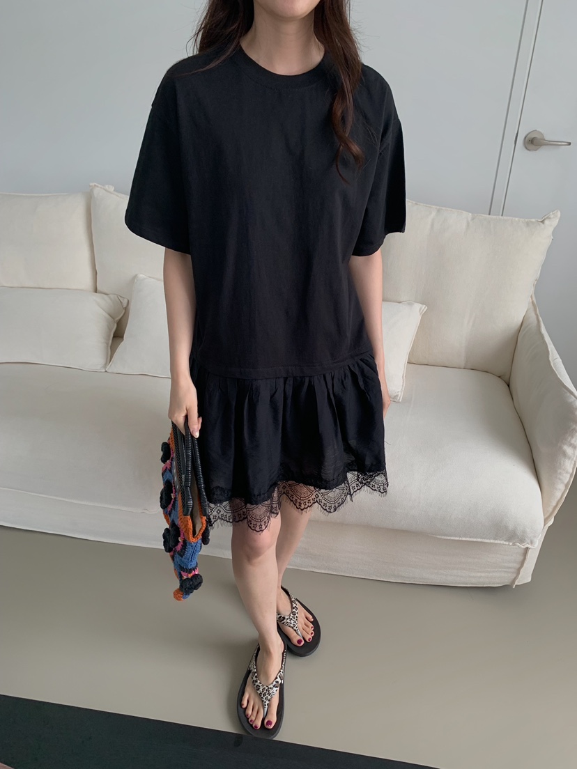 CAMEL-P韓國代購女士新品26夏季連衣裙撞色蕾絲Came_l 家連衣裙