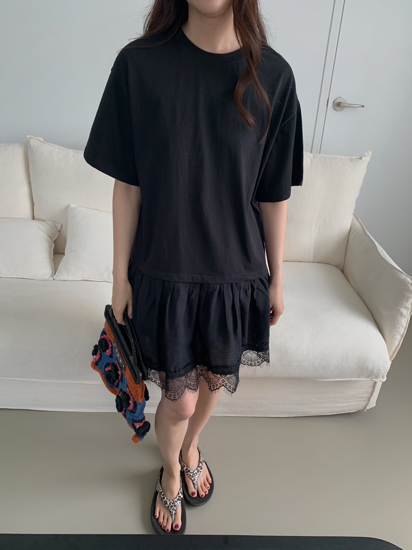 CAMEL-P韓國代購女士新品26夏季連衣裙撞色蕾絲Came_l 家連衣裙