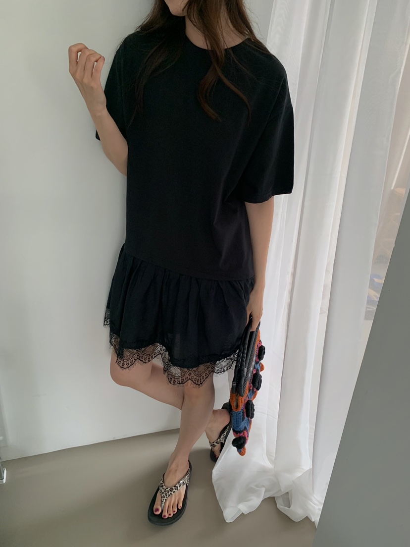 CAMEL-P韓國代購女士新品26夏季連衣裙撞色蕾絲Came_l 家連衣裙