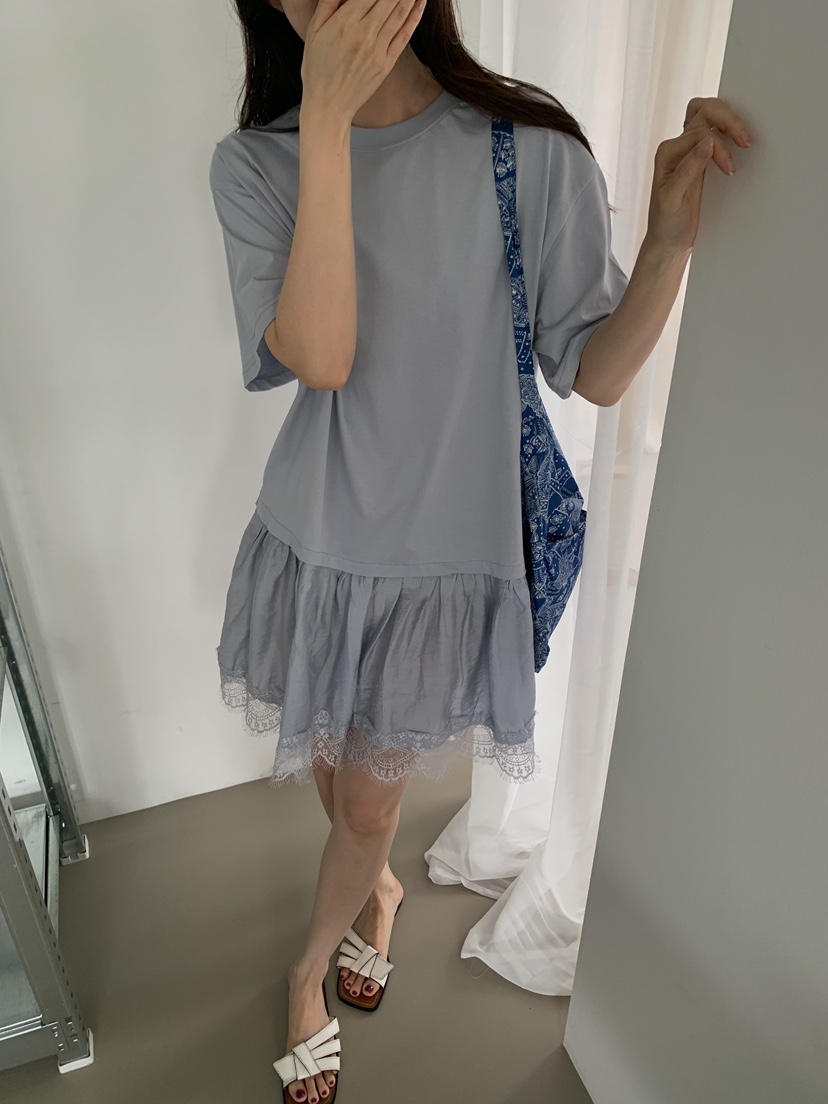 CAMEL-P韓國代購女士新品26夏季連衣裙撞色蕾絲Came_l 家連衣裙