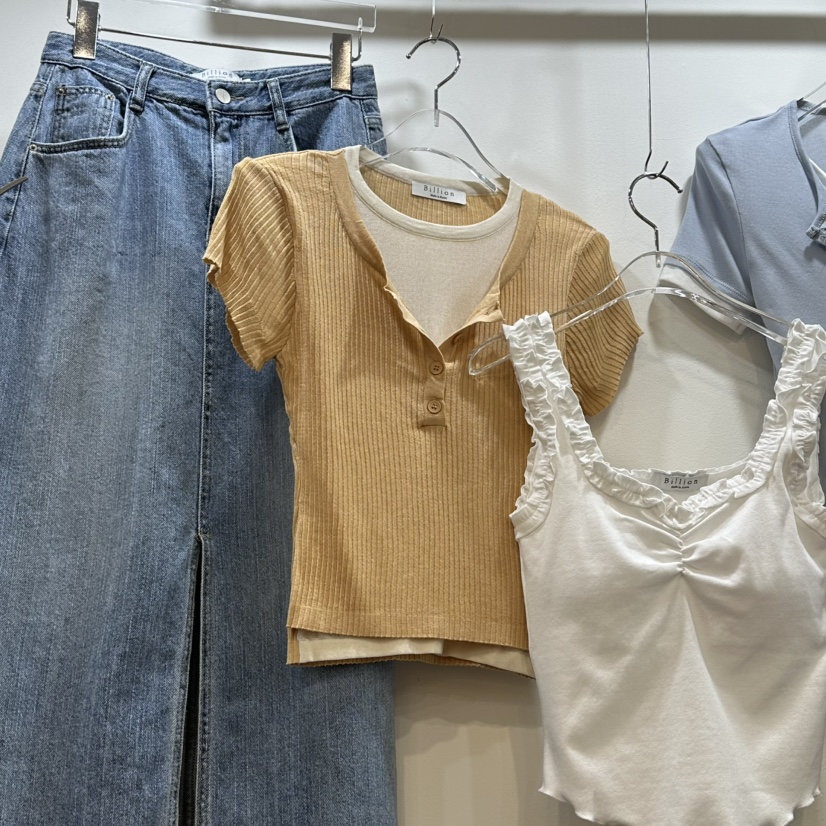 BILLION-L韓國代購女裝新品熱賣26春夏職業T恤假兩件羅紋BILLION-LT恤圖色3