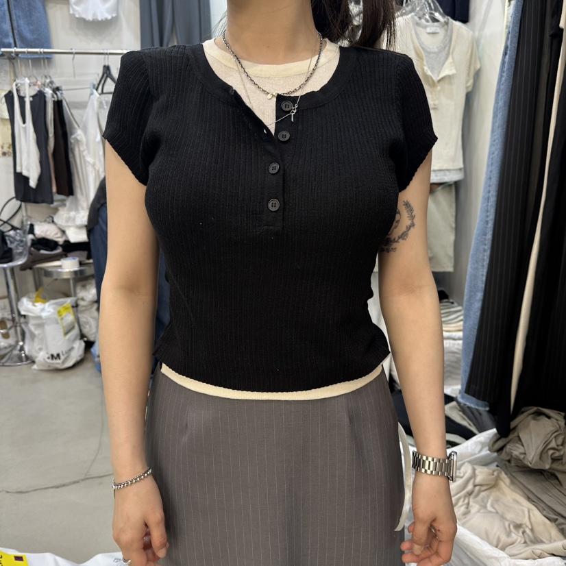 BILLION-L韓國代購女裝新品熱賣26春夏職業T恤假兩件羅紋BILLION-LT恤圖色4