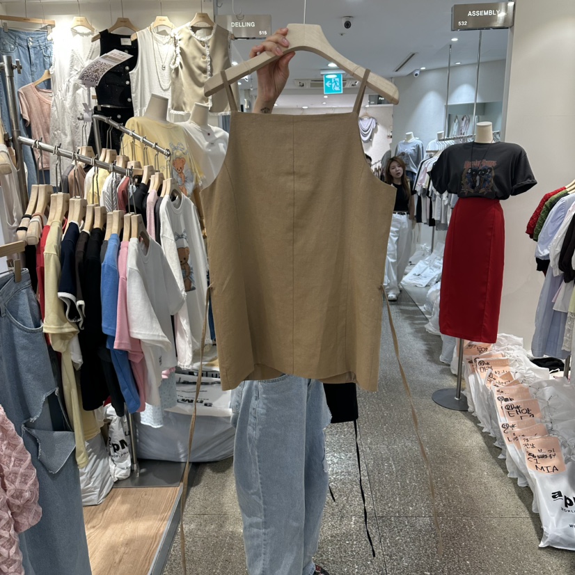 DELLING韓國代購女裝新品時尚人氣26夏季吊帶背心含繩亞麻DELLING吊帶/背心