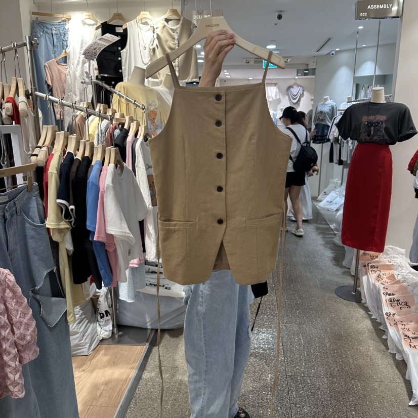 DELLING韓國代購女裝新品時尚人氣26夏季吊帶背心含繩亞麻DELLING吊帶/背心圖色2