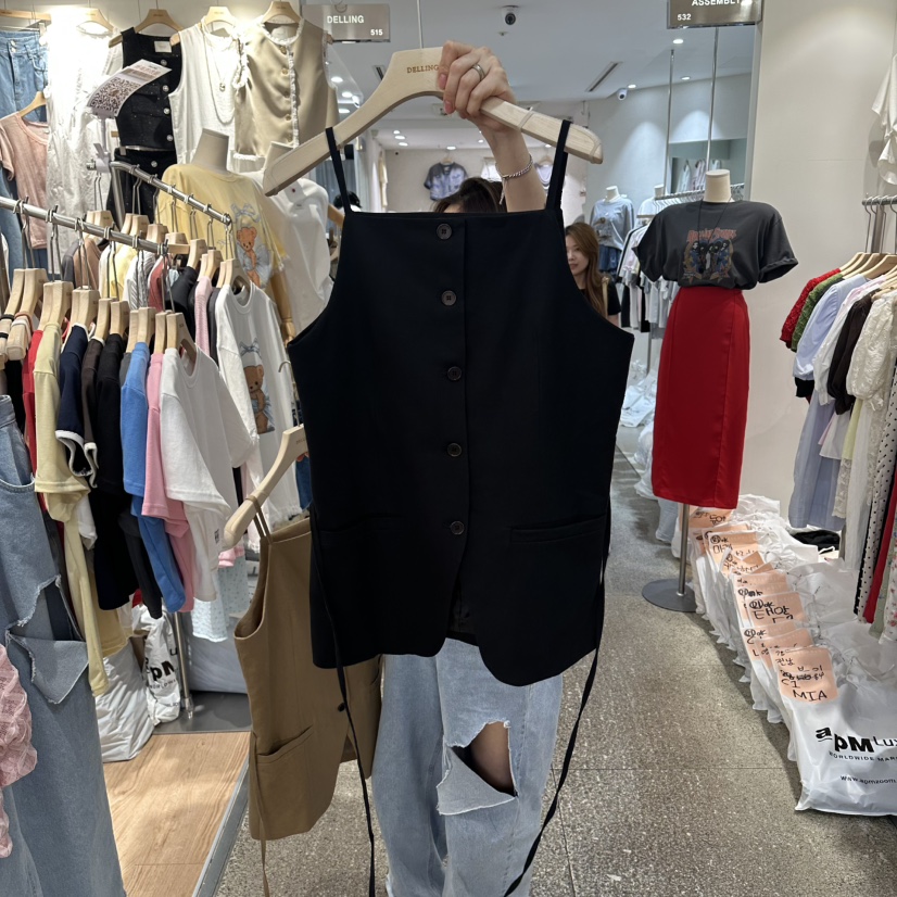 DELLING韓國代購女裝新品時尚人氣26夏季吊帶背心含繩亞麻DELLING吊帶/背心圖色3