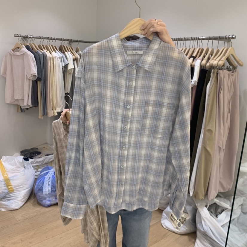 FOREST東大門實拍韓國女裝新品熱賣26春夏襯衫蕾絲衫格子FOREST襯衫/蕾絲衫圖色2