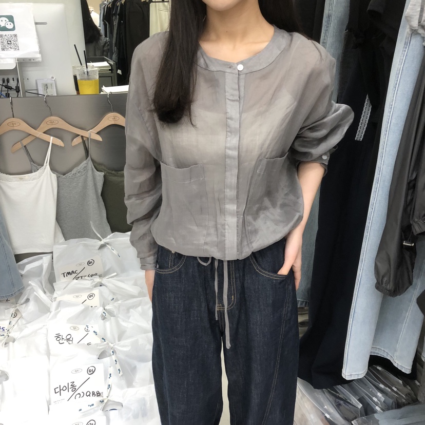 TAKE YOUE TIME韓國東大門直郵女裝新品時尚襯衫蕾絲衫口袋亞麻TAKE YOUE TIME襯衫/蕾絲衫圖色3
