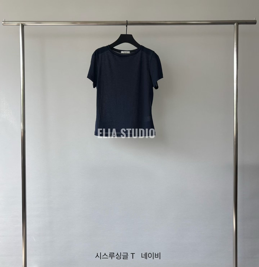 ELIA東大門實拍韓國女裝新款時尚26春夏熱賣人氣職業T恤透明ELIAT恤圖色4深藍色
